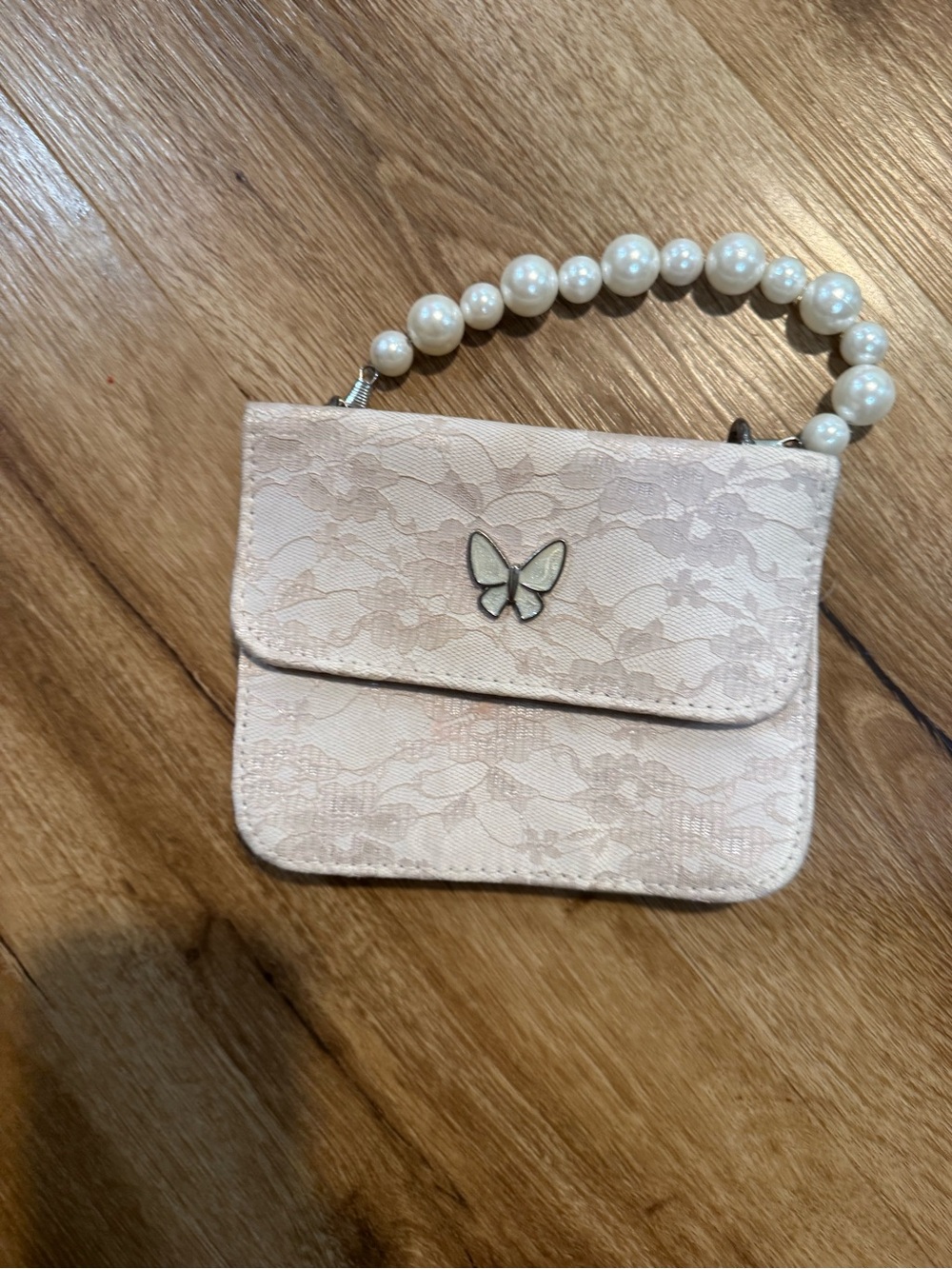 Pearl-Handle Lace Crossbody Bag in Blush Pink